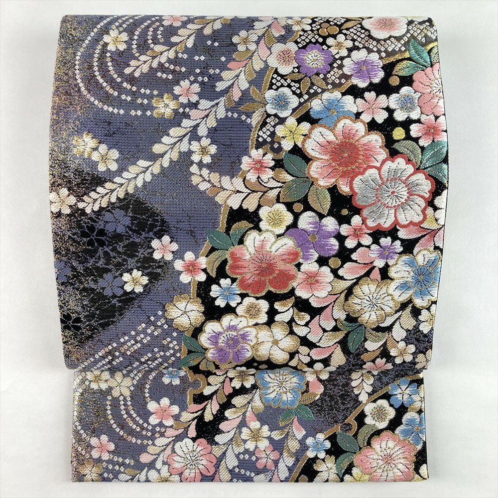 中古）袋帯 金 銀 フォーマル 六通 金糸 引き箔 天平文様 絹