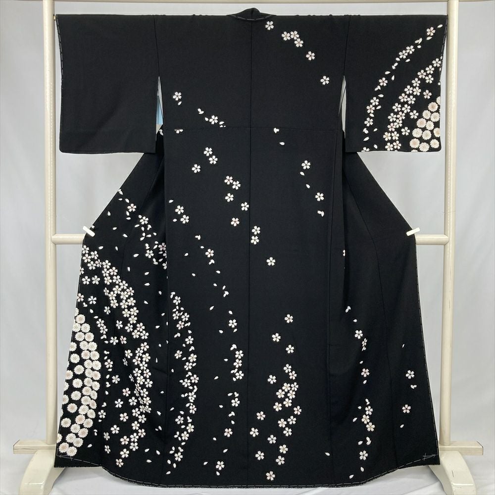 中古） 訪問着 黒 セミフォーマル 桜 袷 絹 【身丈】152cm【裄丈】67cm