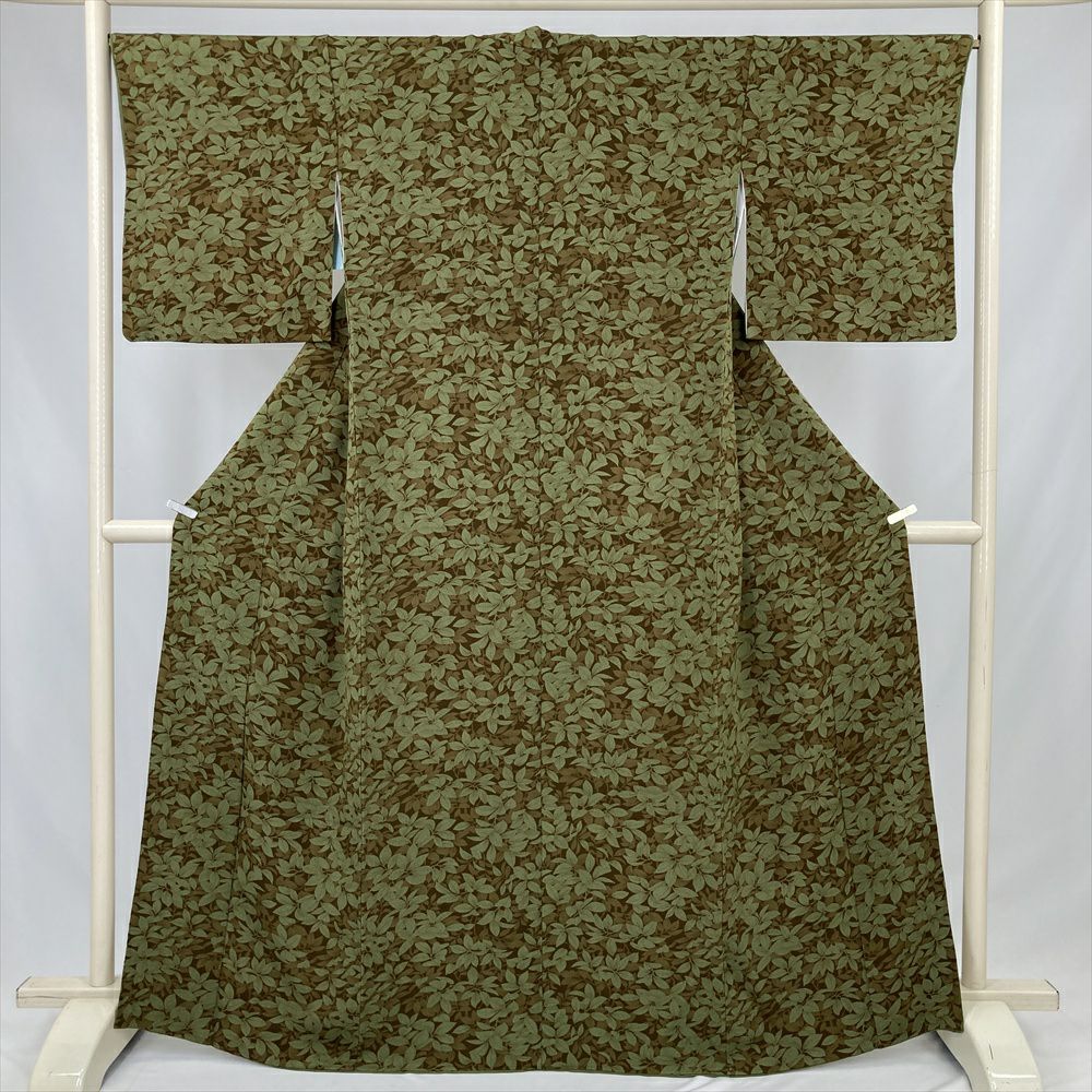 中古） 小紋 青 カジュアル 縮緬 陶器文様 袷 絹 【身丈】158cm【裄丈