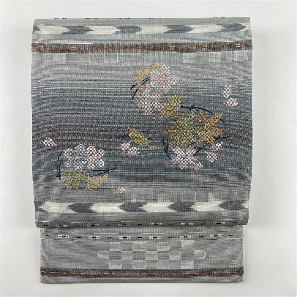 中古）振袖用袋帯 黒色 フォーマル 六通 金糸 引き箔 花の丸 桜 絹