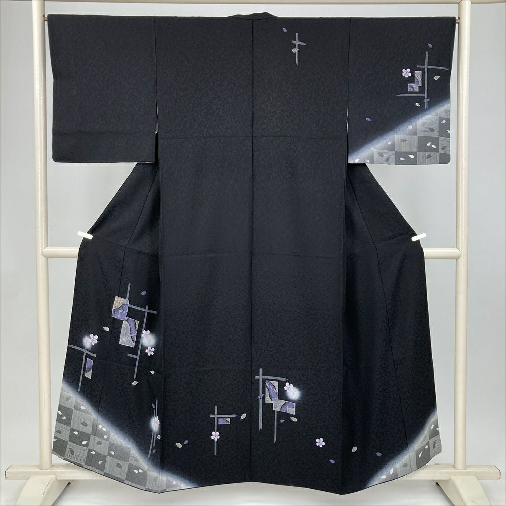 中古） 訪問着 黒 セミフォーマル 桜 袷 絹 【身丈】152cm【裄丈】67cm