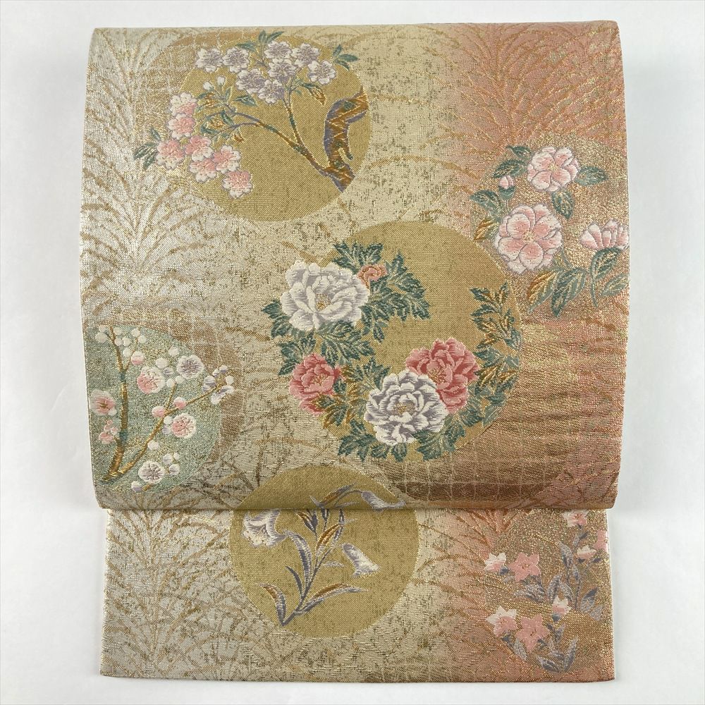 中古）袋帯 金 セミフォーマル フォーマル 六通 金糸 銀糸 辻が花 絹