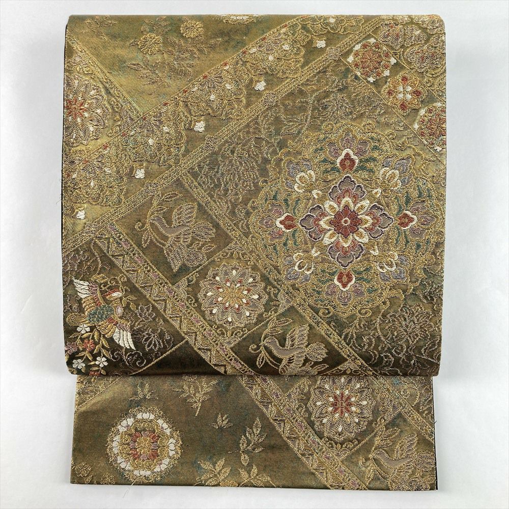 中古）袋帯 黒 フォーマル セミフォーマル 六通 金糸 銀糸 辻が花