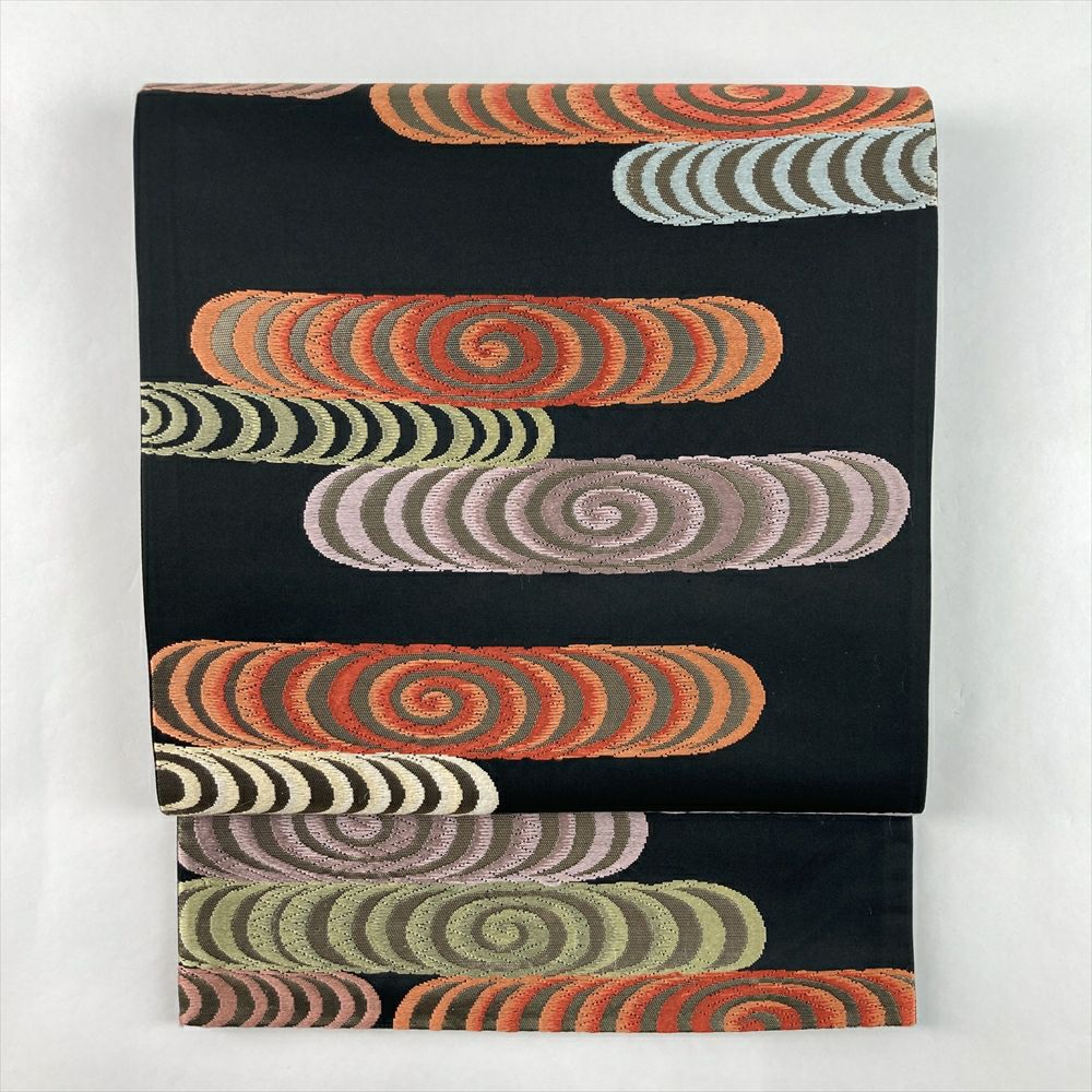 中古）袋帯 黒 セミフォーマル 六通 織り 観世水文 絹