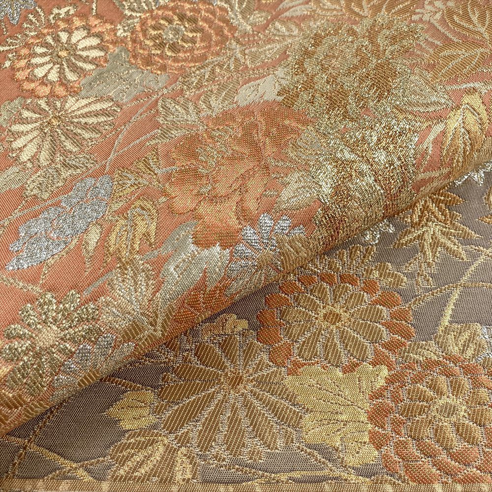 中古）袋帯 金 セミフォーマル フォーマル 六通 織り 山取り 流水 花草 絹