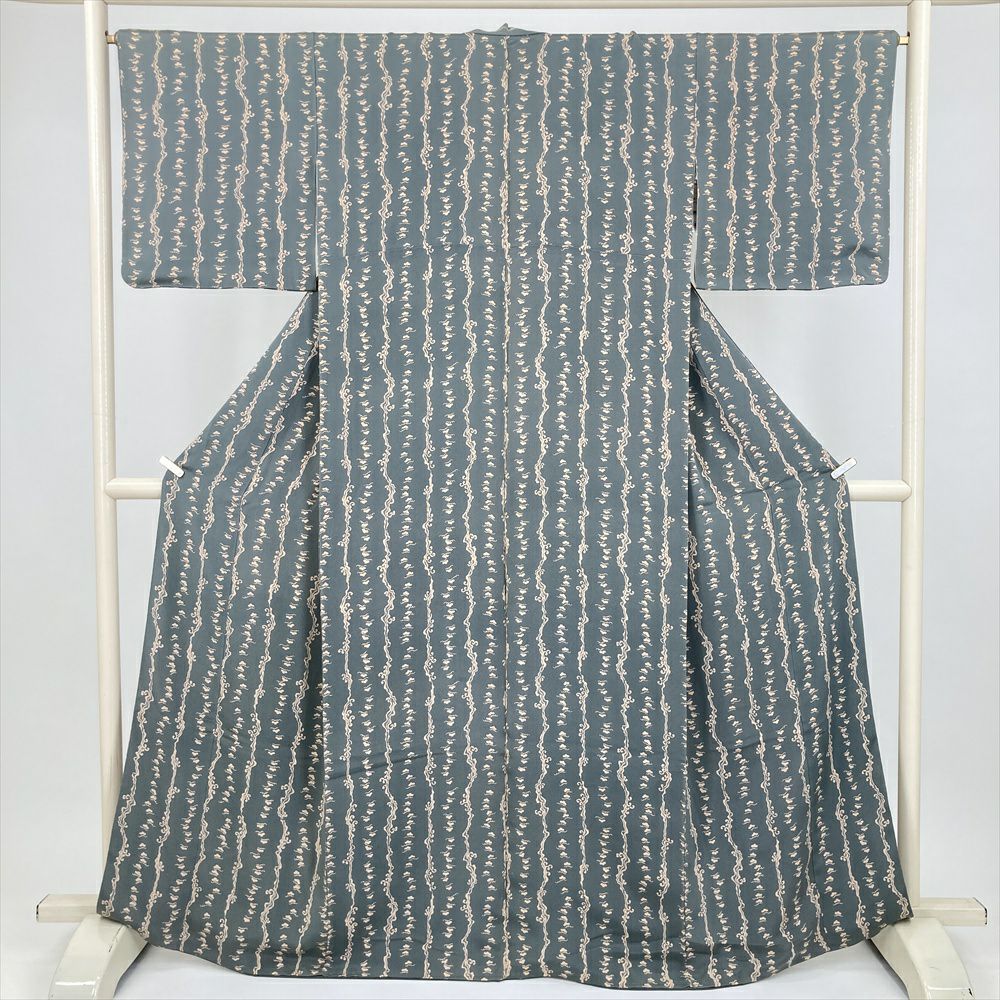 中古） 小紋 橙 オレンジ カジュアル 松皮菱 袷 絹【身丈】161cm【裄丈