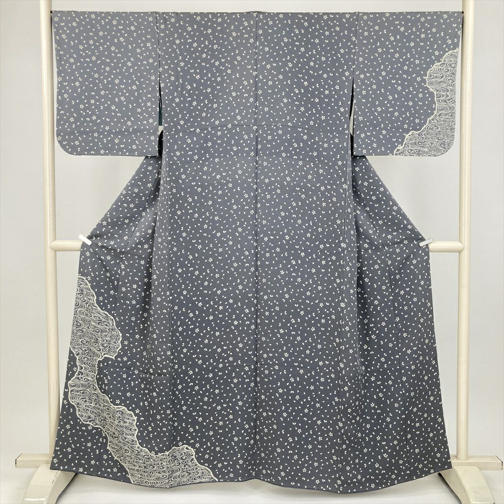 中古） 訪問着 グレー セミフォーマル 桜 流水 袷 絹【身丈】156.5cm