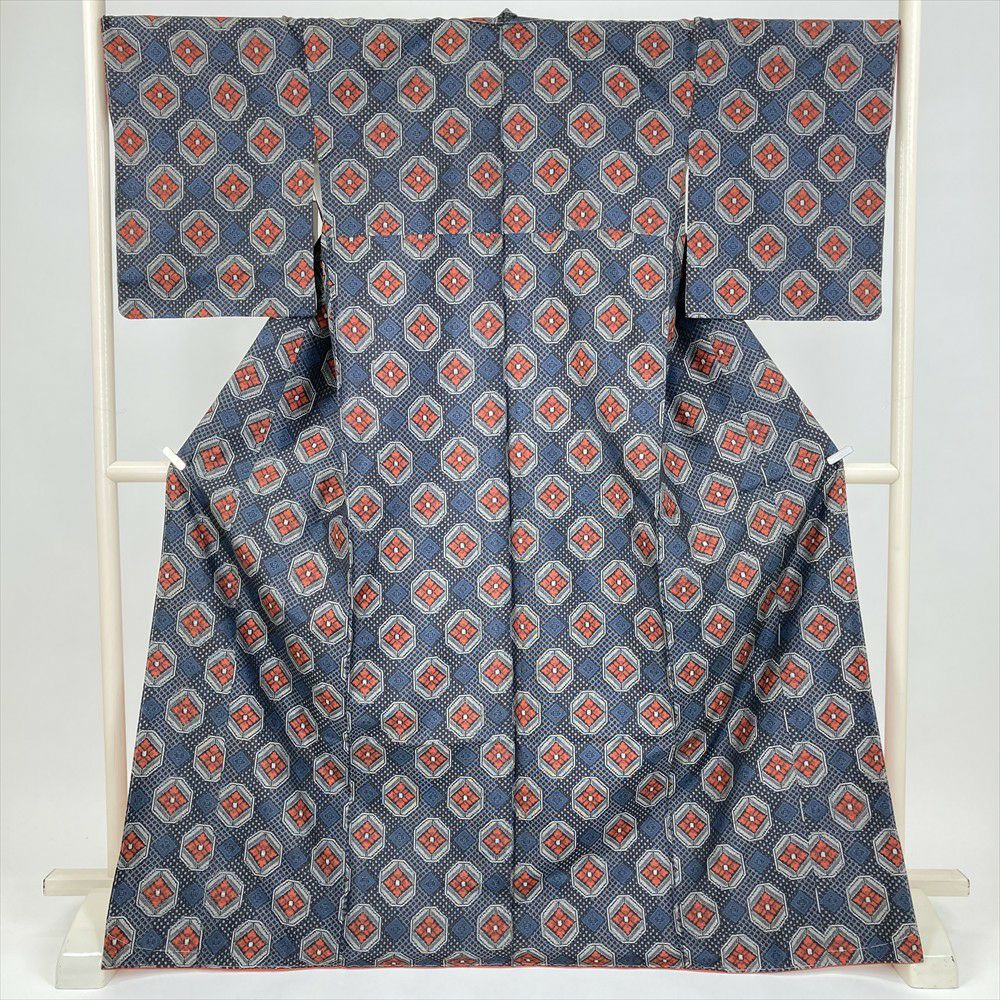 中古）本場琉球絣 紬 茶色 カジュアル 手織り 鳥 袷【身丈】165.5cm