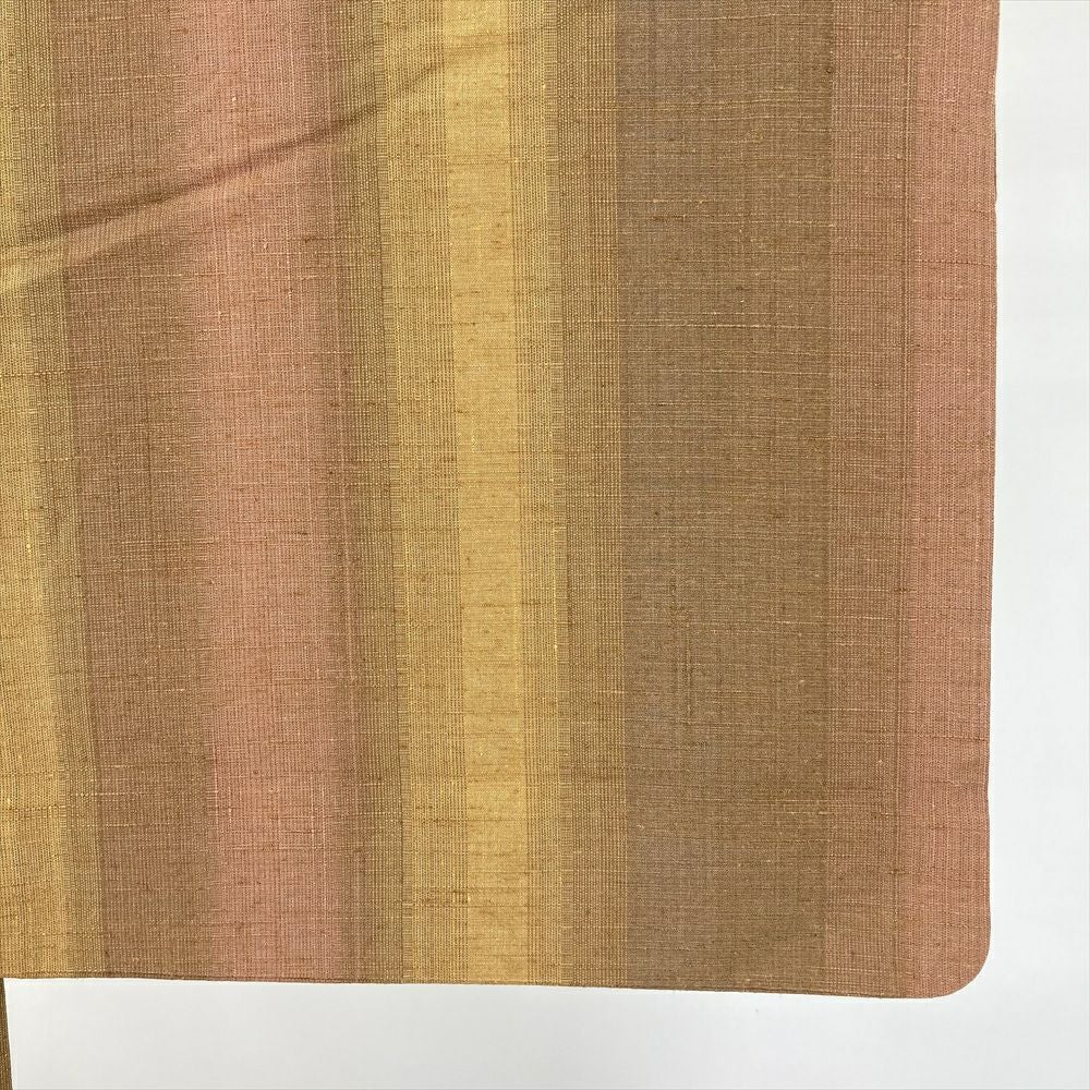 中古） 紬 茶 黄色 カジュアル 縞 袷 絹【身丈】150.5cm【裄丈】69cm