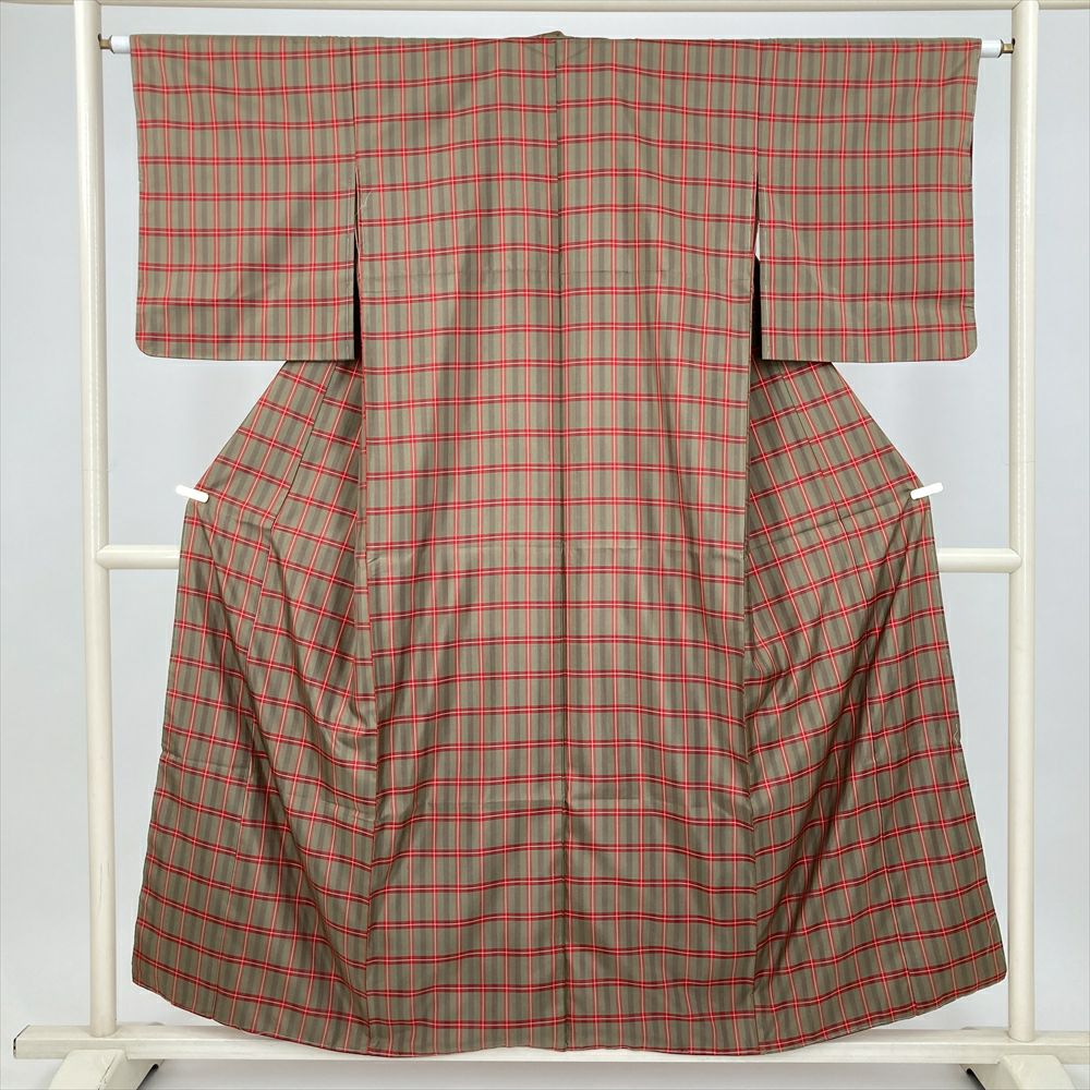 紬 身丈159cm 裄丈64.5cm M 袷 文字文 焦茶色 正絹 秀品 【】 【公式通販】