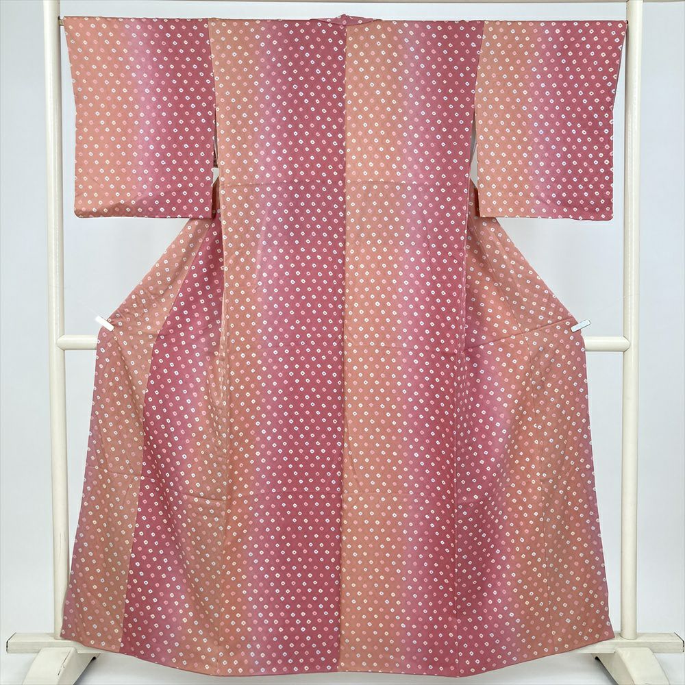 小紋 身丈154cm 裄丈64.5cm 正絹 名品 【中古】 小紋 身丈154cm 裄丈65.5cm M 袷 彩ノ天目織 霜鳥忍 落款あり 玩具 扇