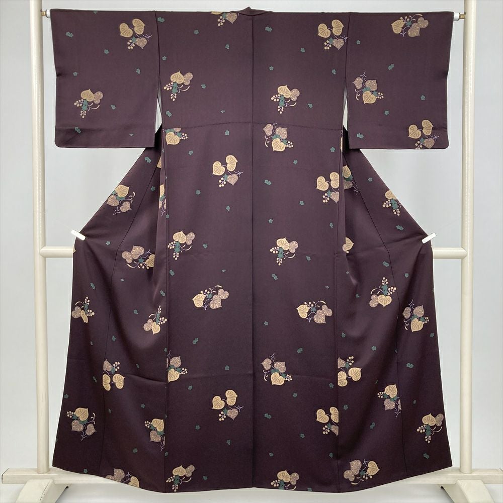 【美品】 小紋 身丈152cm 裄丈61.5cm 正絹 秀品 【中古】 江戸小紋 身丈157.5cm 裄丈61.5cm S 袷 落款あり 縦縞 茶紫 正絹 秀品