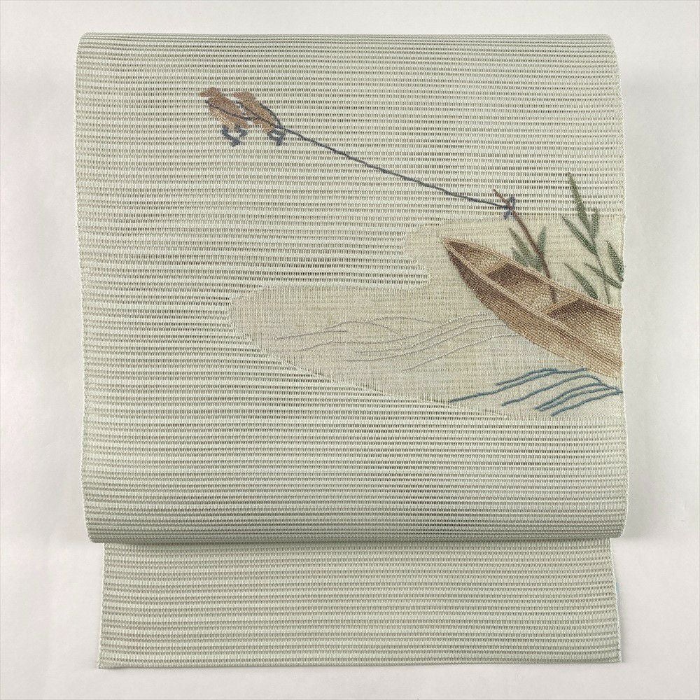 中古）名古屋帯 白金 カジュアル 名古屋仕立て 蘇州刺繍 唐子 絹