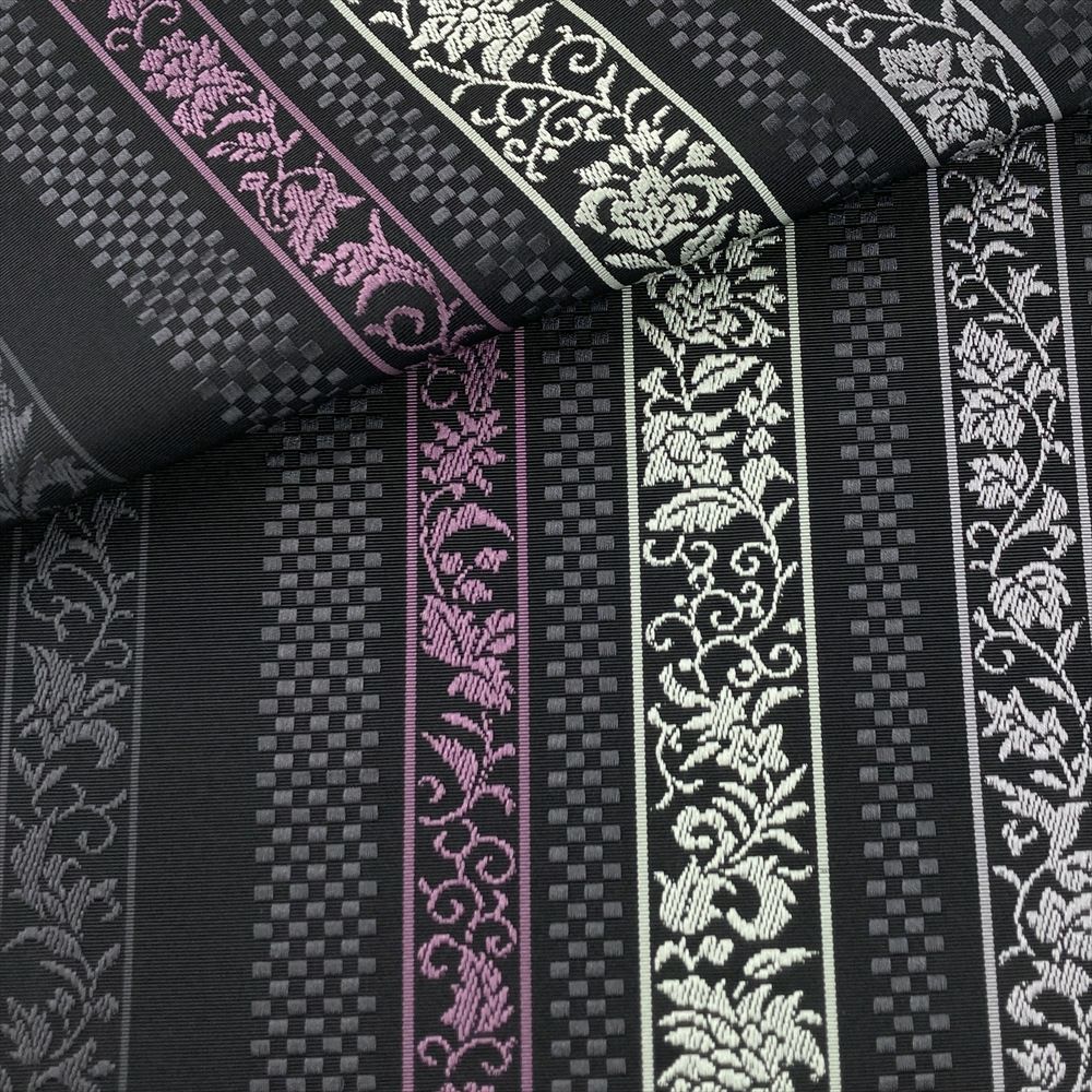 中古）名古屋帯 黒 カジュアル 松葉仕立て 博多織 唐花 絹