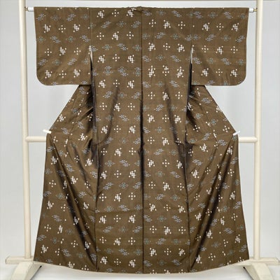 中古）本場琉球絣 紬 茶色 カジュアル 手織り 鳥 袷【身丈】155.5cm 