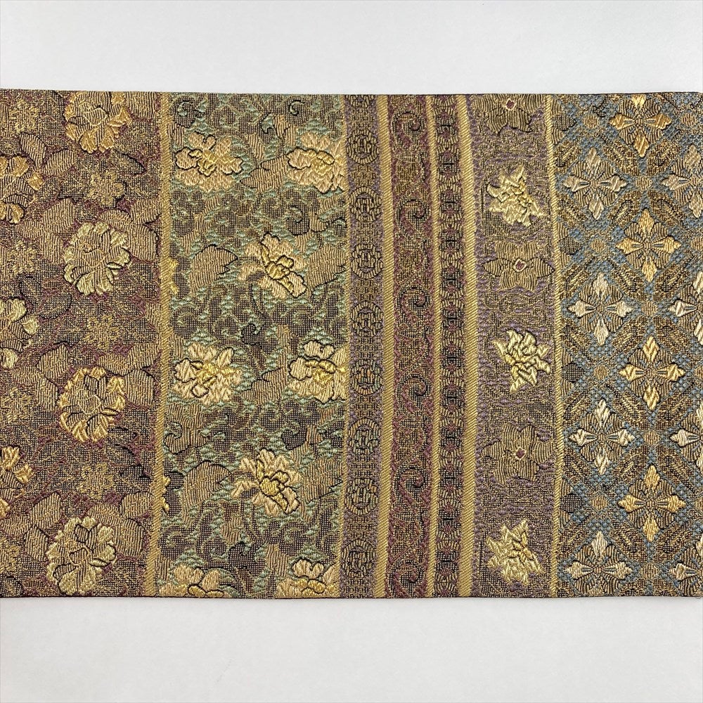 中古）袋帯 金 セミフォーマル 六通 モール織り 横段 天平文 絹