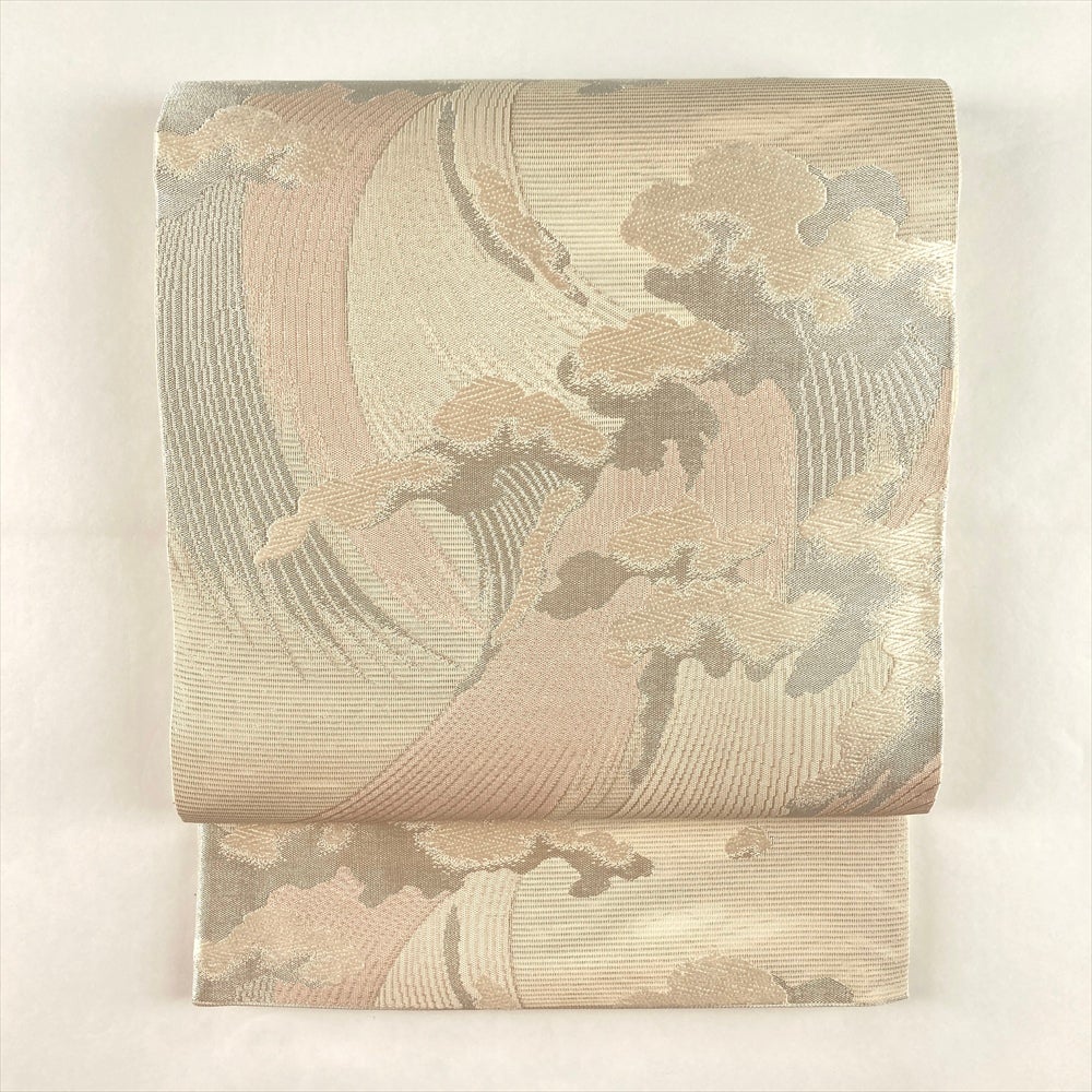 夏帯 袋帯 紗 流水模様 紫鼠色 金糸 O-5402 夏帯 中古・リサイクル着物 | 着物・帯・和装小物の通販・買取ならたんす屋