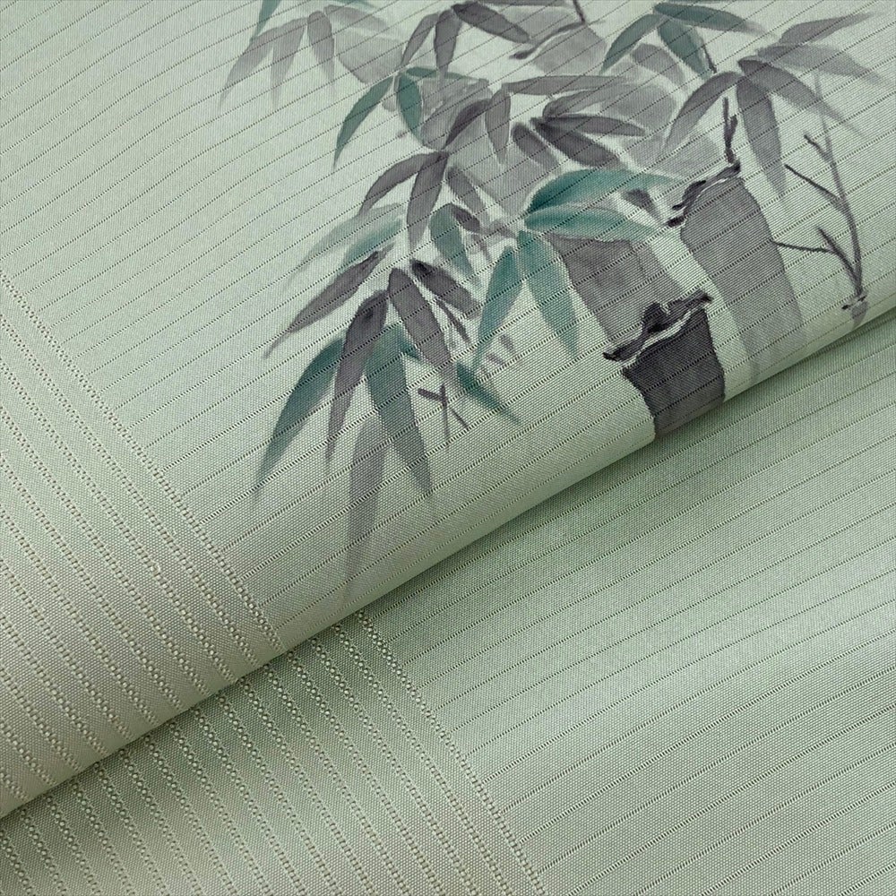 中古)夏名古屋帯 薄緑 カジュアル 名古屋仕立て 絽 手描き 竹笹 紅葉 絹 中古)夏名古屋帯 薄緑 カジュアル 名古屋仕立て 絽 手描き 竹笹 紅葉 絹