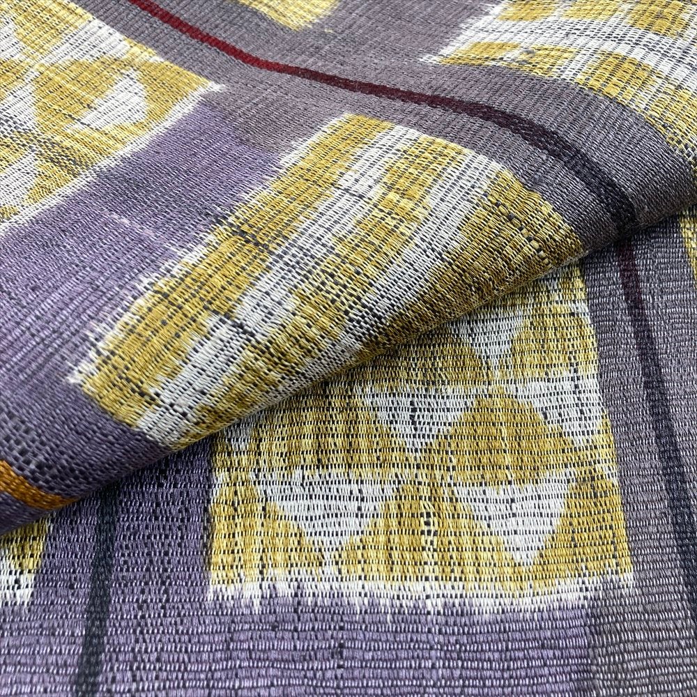 中古）袋帯 紫 カジュアル 全通 織り 幾何学 絹