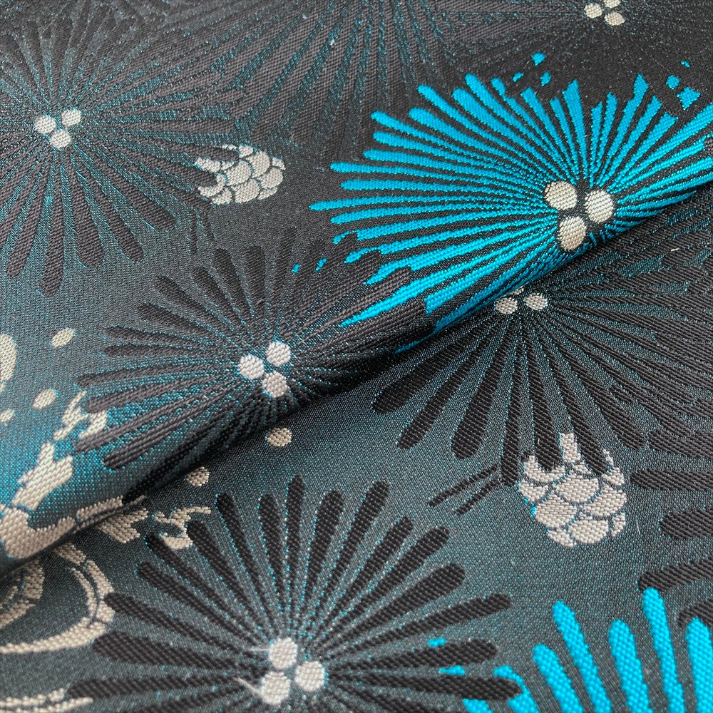 中古）袋帯 青緑 カジュアル 全通 織り 若松 流水 絹