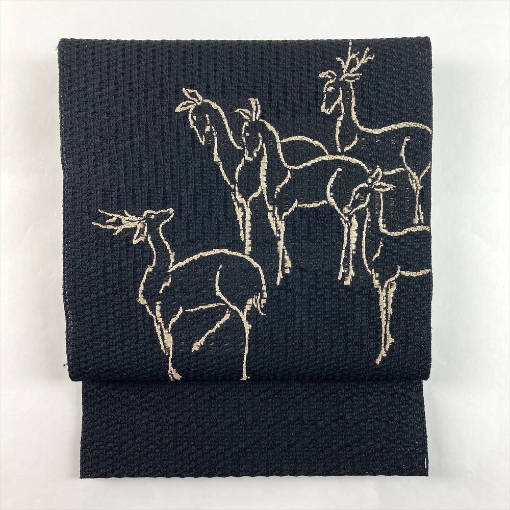 中古）袋帯 紫 カジュアル 全通 織り 幾何学 絹