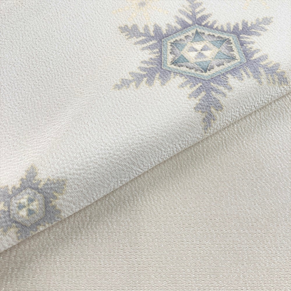 中古）名古屋帯 白 カジュアル 名古屋仕立て 手描き 雪の結晶 絹