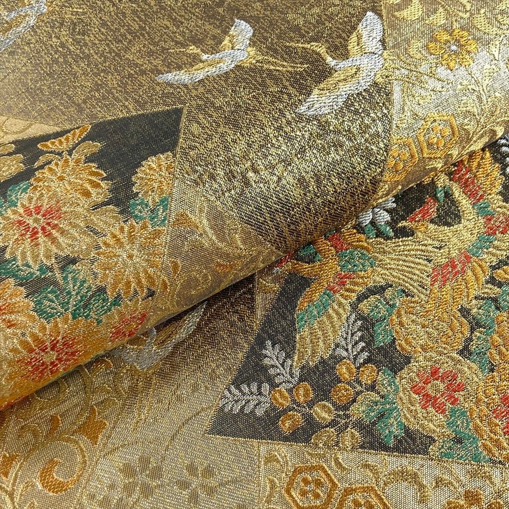 中古）袋帯 金 セミフォーマル フォーマル 六通 織り 重ね色紙文 絹