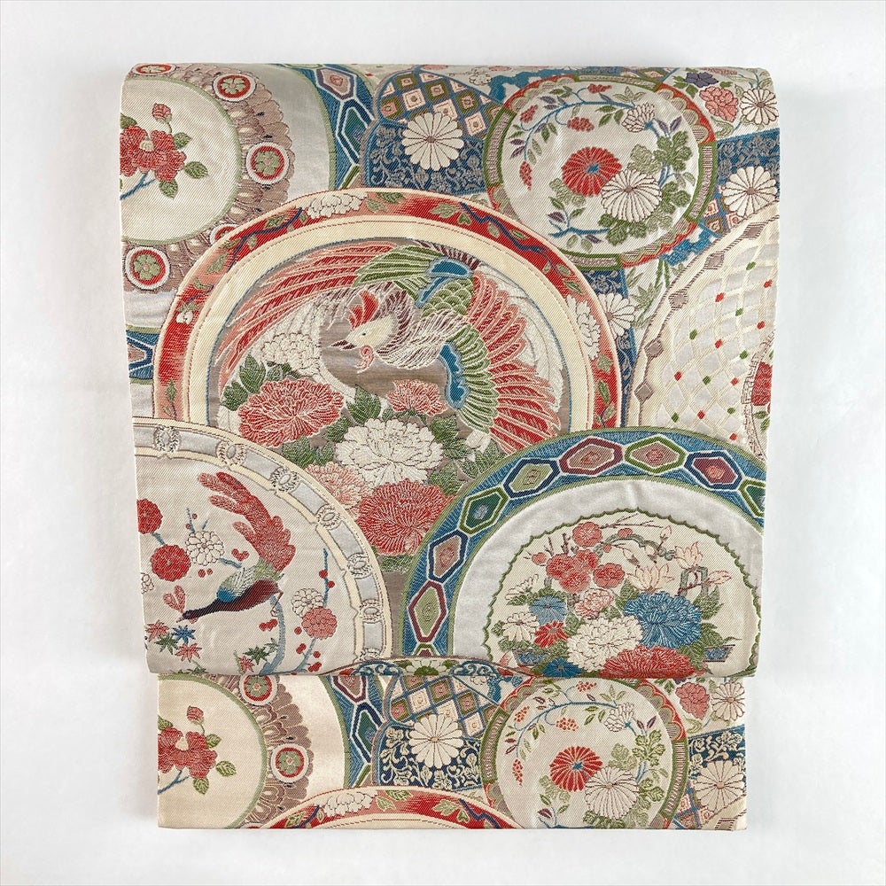 中古）袋帯 ベージュ 生成 セミフォーマル フォーマル 六通 織り 青海