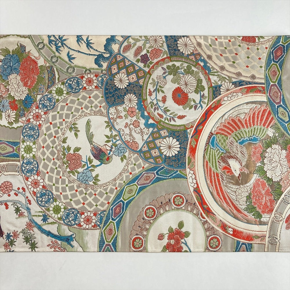 中古）袋帯 ベージュ 生成 セミフォーマル フォーマル 六通 織り 青海