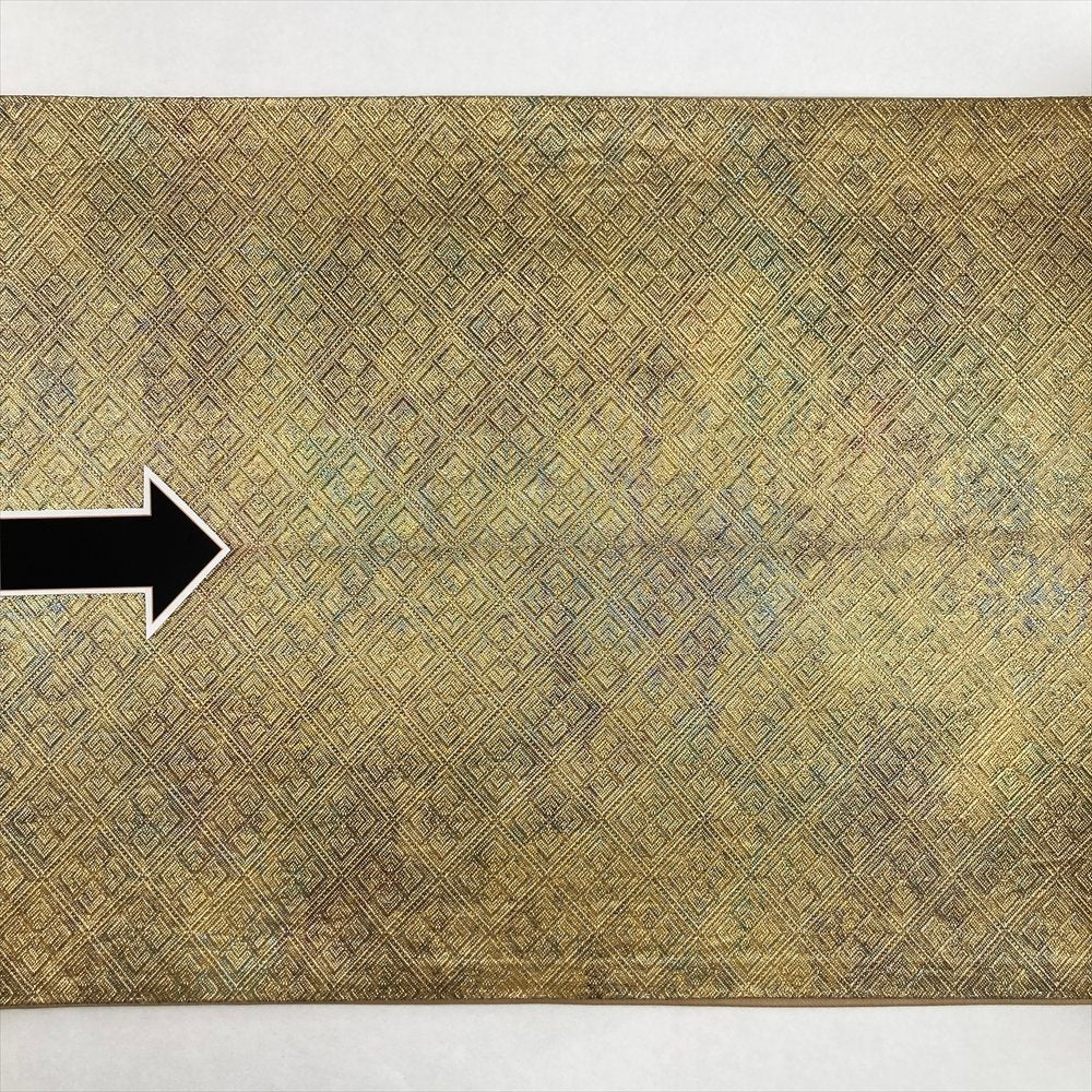 中古）袋帯 金緑 セミフォーマル フォーマル 六通 引き箔 琳派 花蝶文 絹