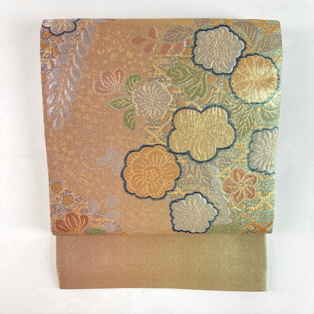 中古）袋帯 金 セミフォーマル フォーマル 六通 金糸 銀糸 辻が花 絹