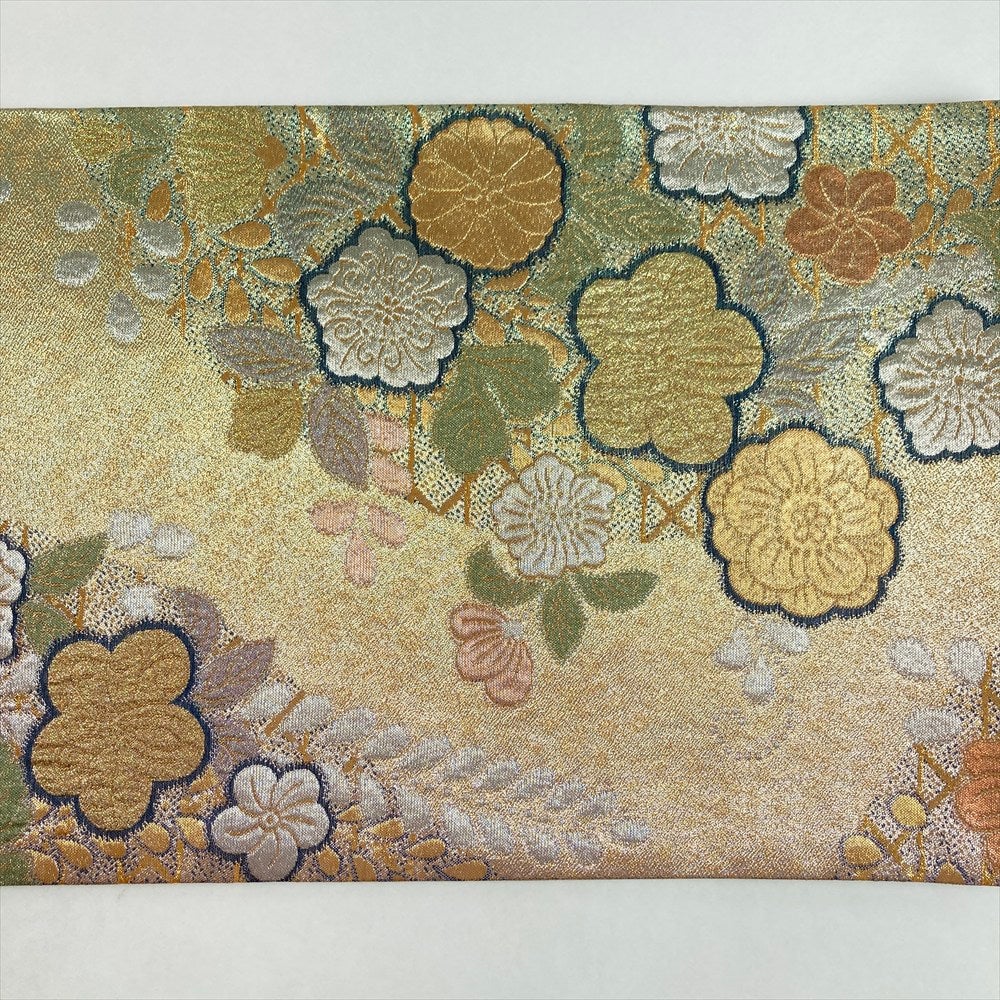 中古）袋帯 金 セミフォーマル フォーマル 六通 金糸 銀糸 辻が花 絹