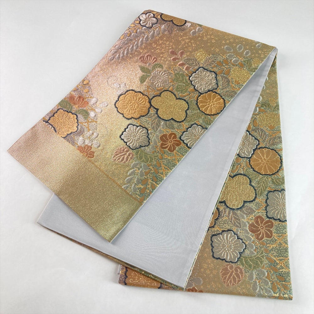 中古）袋帯 金 セミフォーマル フォーマル 六通 金糸 銀糸 辻が花 絹