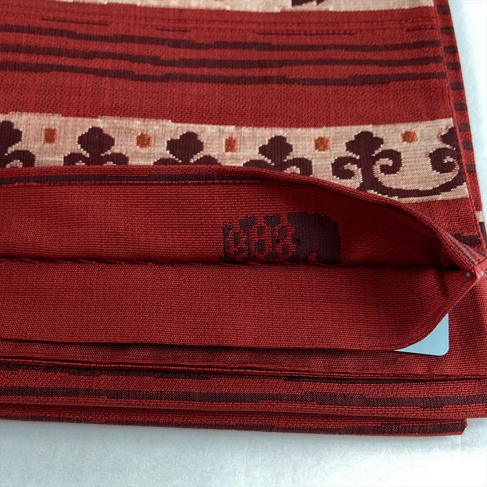 中古）袋帯 赤 カジュアル 六通 織り オリエンタル花草文 絹