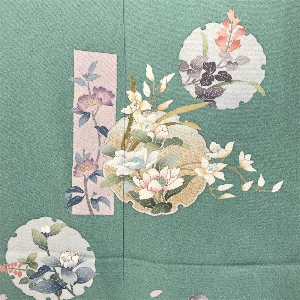 訪問着＊袷着物 雪輪重ね花々模様 グリーン　フォーマル 10HG2 楽天市場】【新古品】 訪問着 袷 着物 未使用 正絹 フォーマル 西武