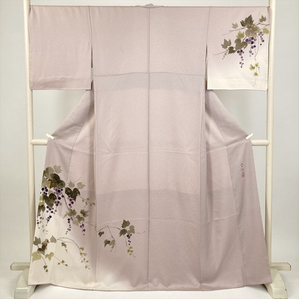 訪問着 秀品 梅 楓 絞り 紫 袷 身丈157cm 裄丈65.5cm M 正絹 【中古】