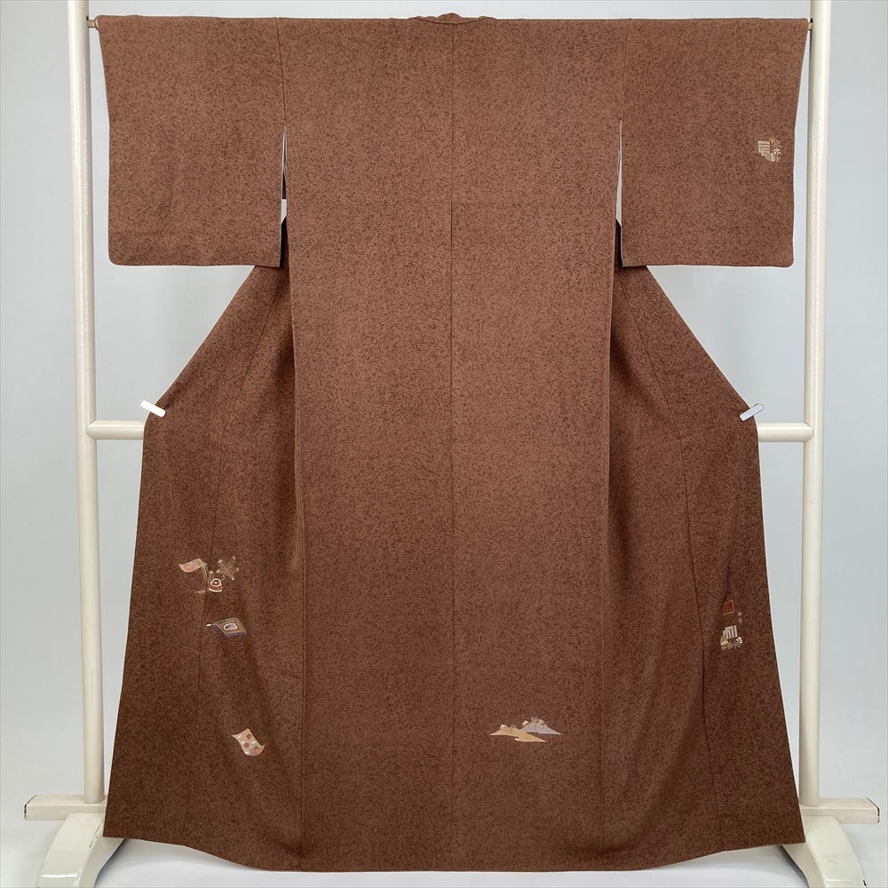 中古） 訪問着 茶 セミフォーマル 若松 硯 源氏香 袷 絹 【身丈】159cm