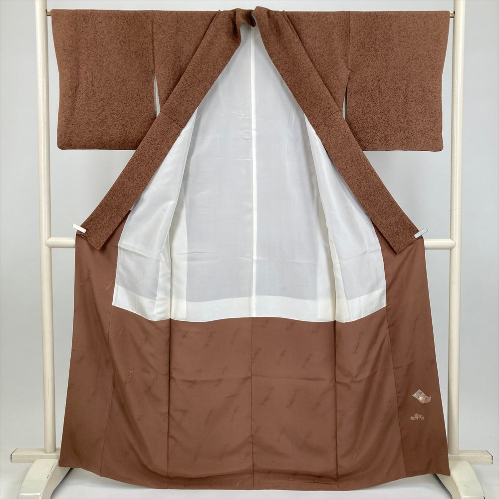 「縁」152ｃｍ～159ｃｍ 極上ちりめん地 源氏香 訪問着 正絹 Ｃ９８３ 中古） 訪問着 茶 セミフォーマル 若松 硯 源氏香 袷 絹 【身丈】159cm