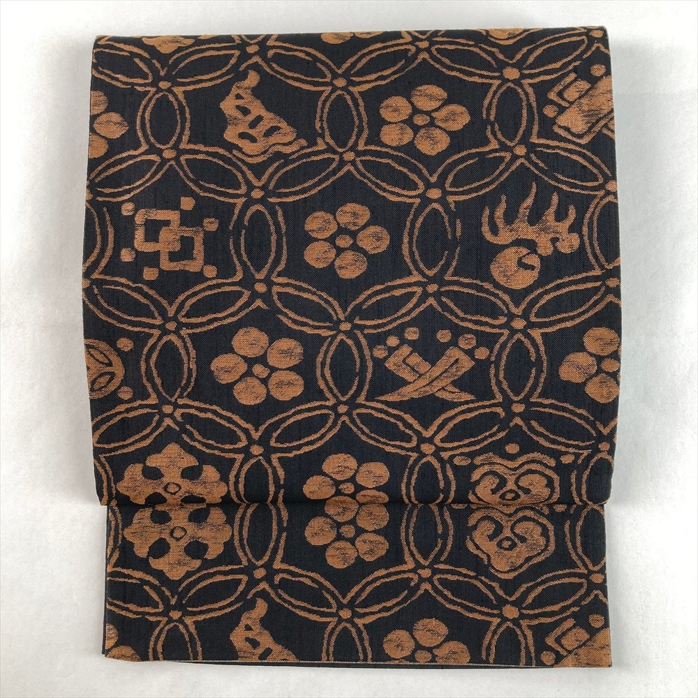 中古）名古屋帯(八寸) ピンク 博多帯 献上柄 松葉仕立て 未洗い