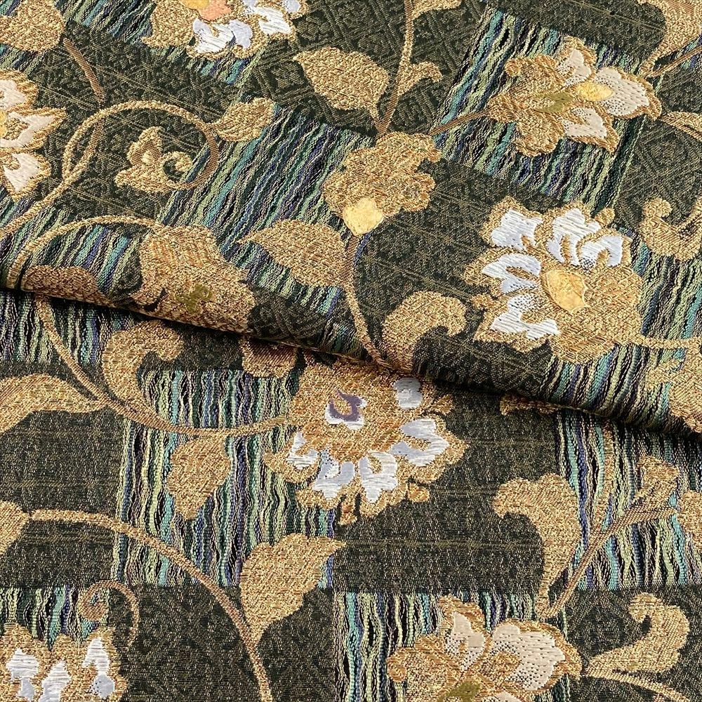 中古)袋帯 緑 フォーマル 六通 織り 市松 花唐草 絹 中古)袋帯 緑 フォーマル 六通 織り 市松 花唐草 絹