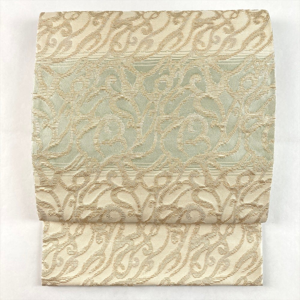 中古）袋帯 金 ベージュ フォーマル 六通 織り 菱型 正倉院 花 絹
