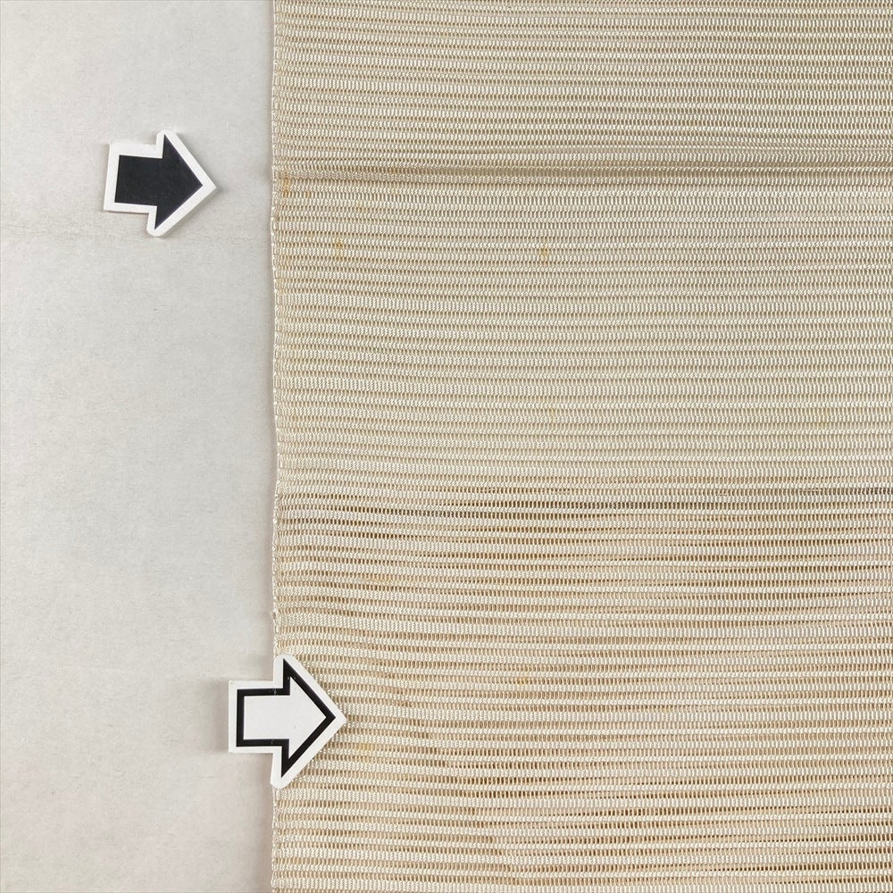 中古)夏名古屋帯 生成 カジュアル 松葉仕立て 織り 鳥 縞 絹 中古)夏名古屋帯 生成 カジュアル 松葉仕立て 織り 鳥 縞 絹