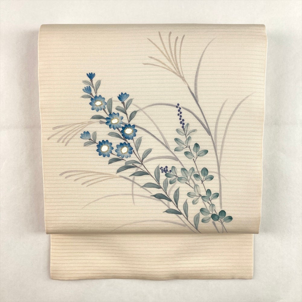 中古）夏名古屋帯 薄藤色 紫 カジュアル 松葉仕立て 紗 葡萄