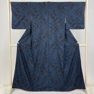 中古）大島紬 黒 カジュアル 笹蔓 茂田絹織物 証紙あり 袷 M【身丈 