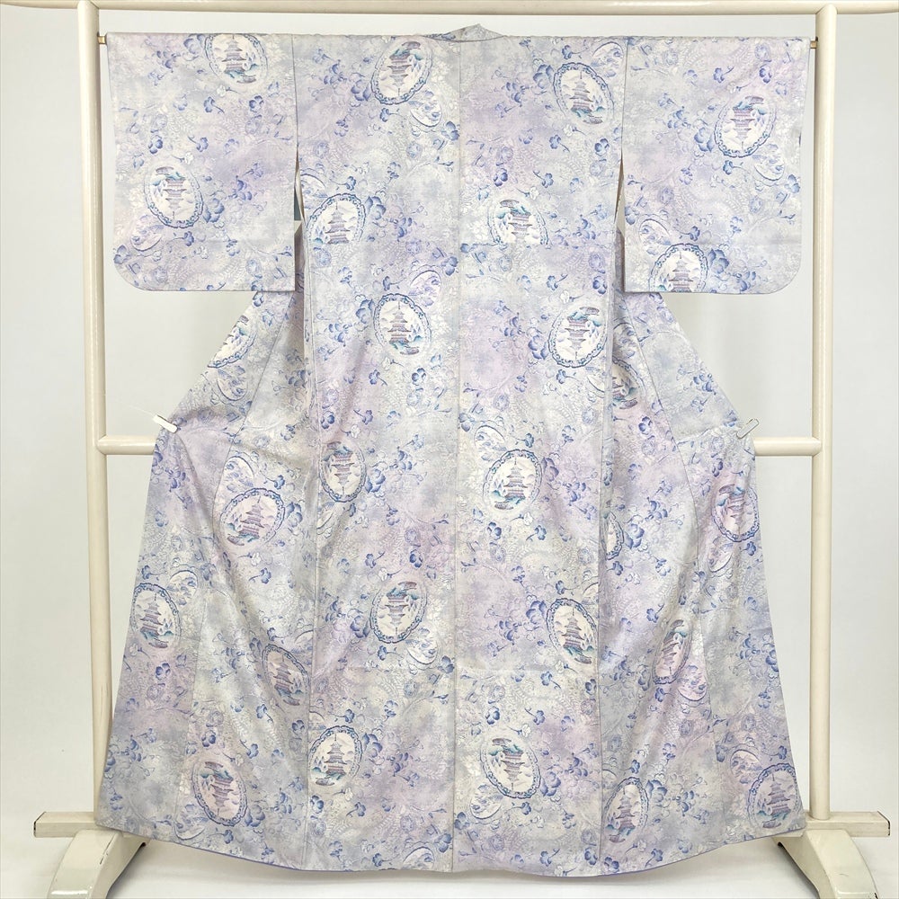 特選 大島紬 白大島 着物 中古 正絹 カジュアル 花鳥文様 流水 平安文様 薄茶色 多色 身丈158.5cm 裄66.5cm M ワイド きもの北條 A974-4 特選 大島紬 白大島 着物 中古 正絹 カジュアル 花鳥文様 流水 平安
