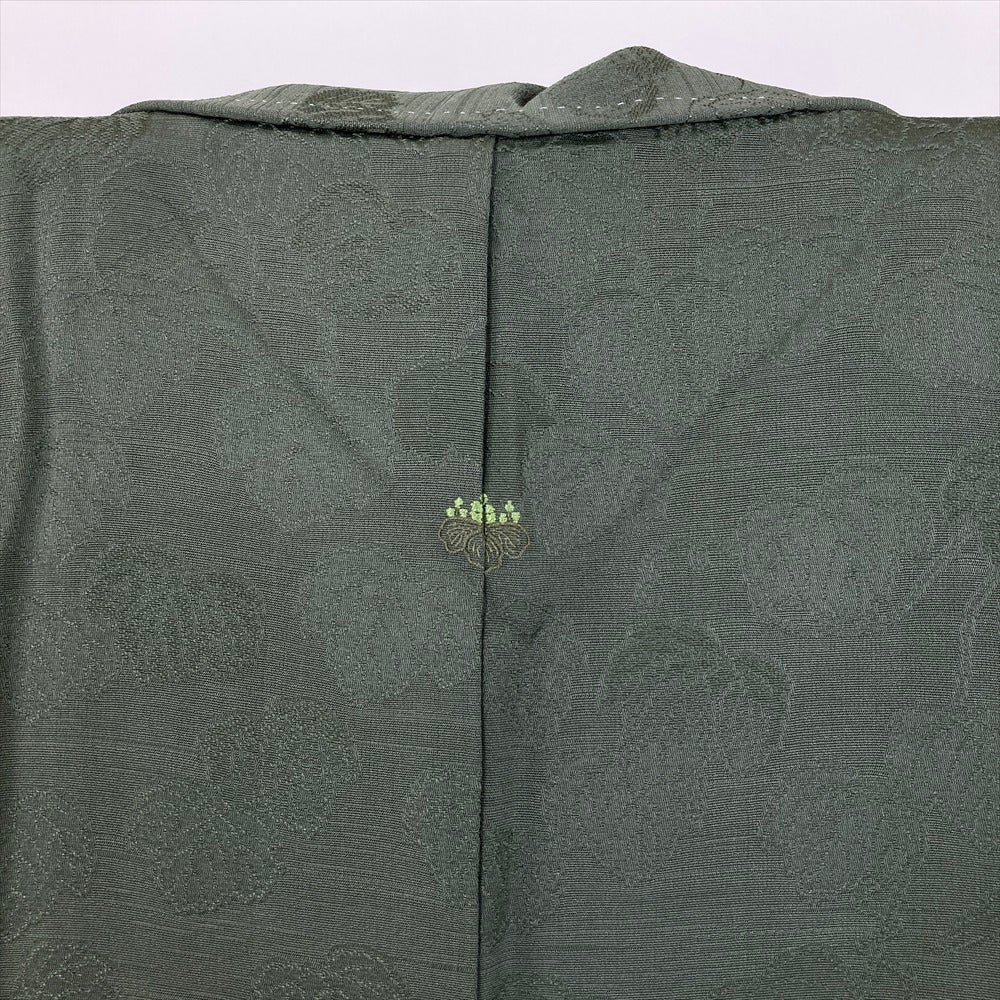 【Q2742】ＡＡお仕立上り正絹訪問着灰色がかった緑色地に植物模様　縫い紋一つ紋 訪問着 着物 未使用 フォーマル 正絹 袷 友禅作家 城戸壇上 落款 新古