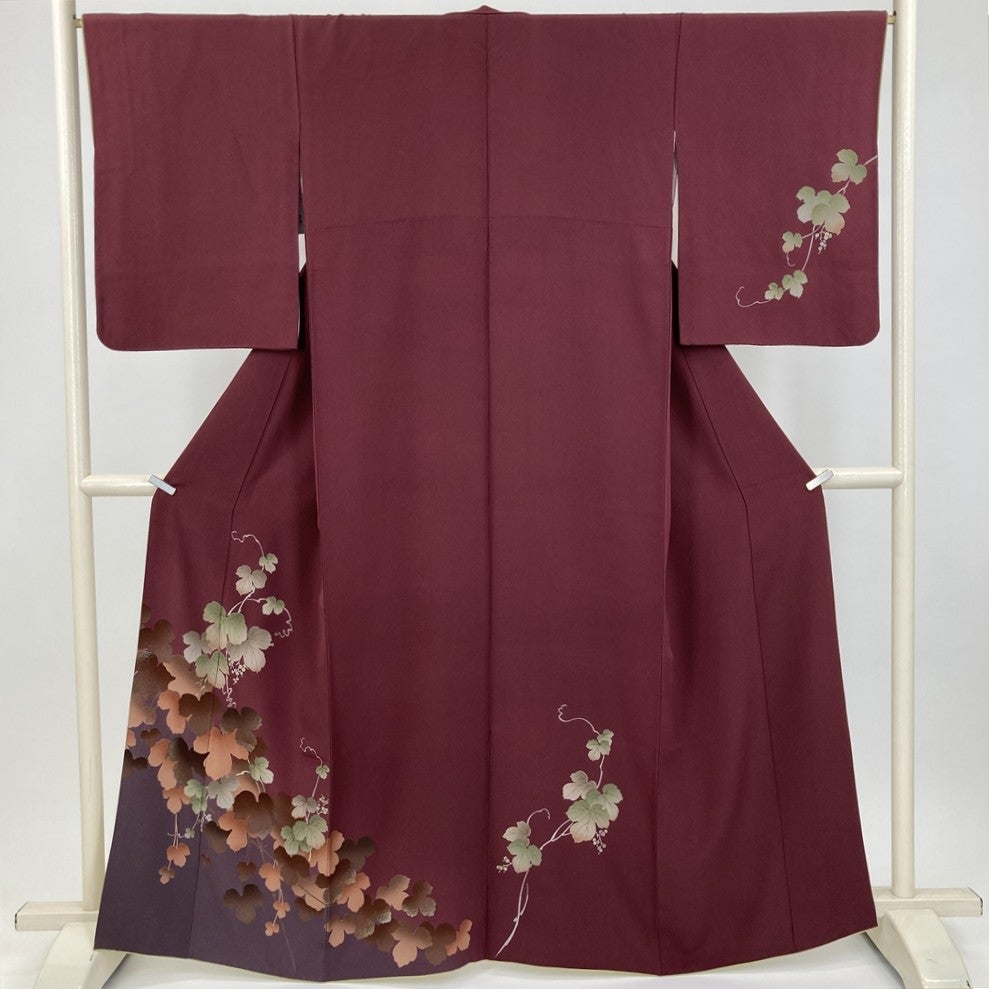 美品☆着物☆正絹・袷・訪問着・ボルドー×紅葉紋様・S-Mの方☆上品な高級感☆ 楽天市場】還暦祝い 赤 単衣 訪問着レンタル sh1625【夏用 着物