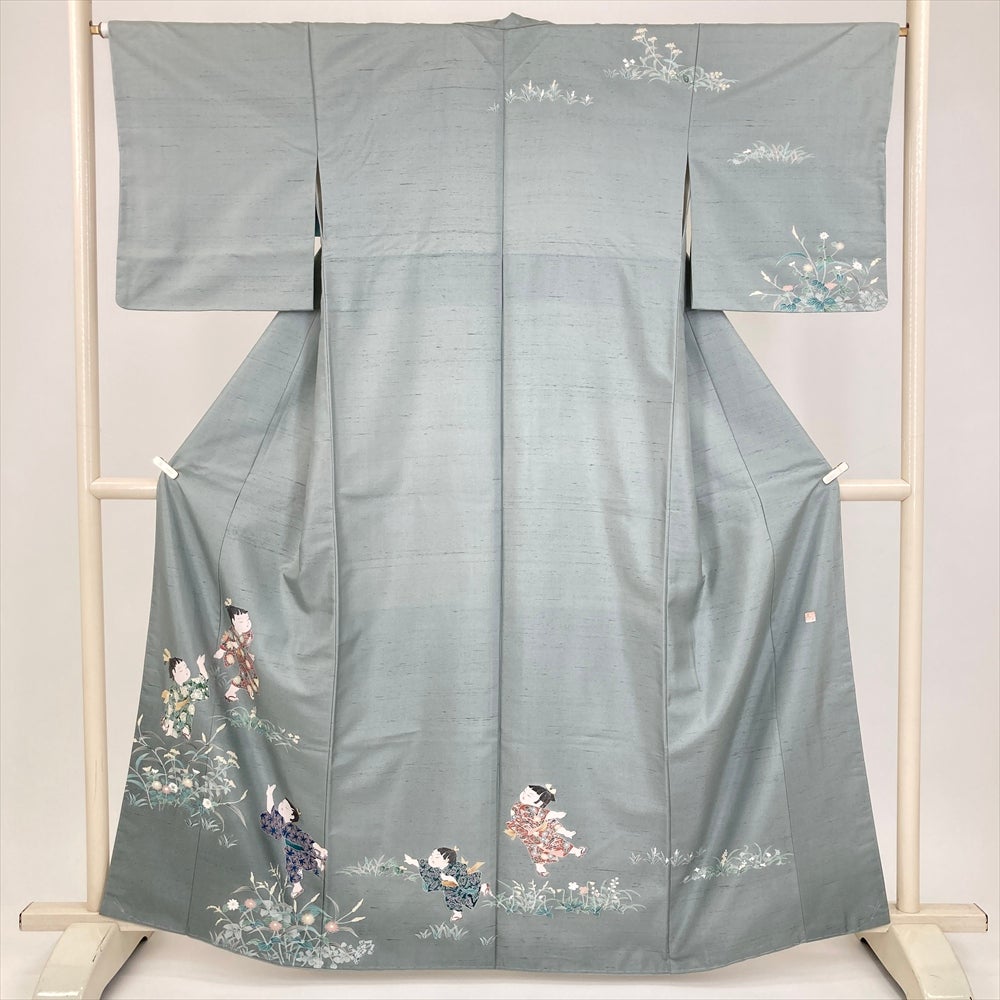 中古） 久保田一竹 訪問着 グレー フォーマル 金通し 染め 辻が花 一竹
