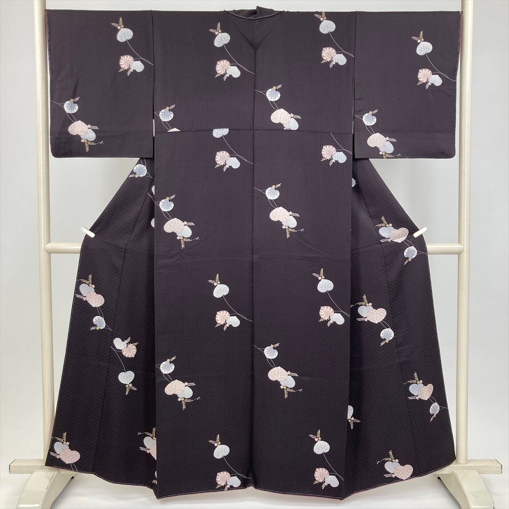小紋 着物 袷 総絞り 紫 花菱 正絹 絹 裄65.5 Ｍ 中古 sn1735 江戸小紋 小紋着物 レディース 正絹 紫 身丈159cm 裄丈63cm 仕立て