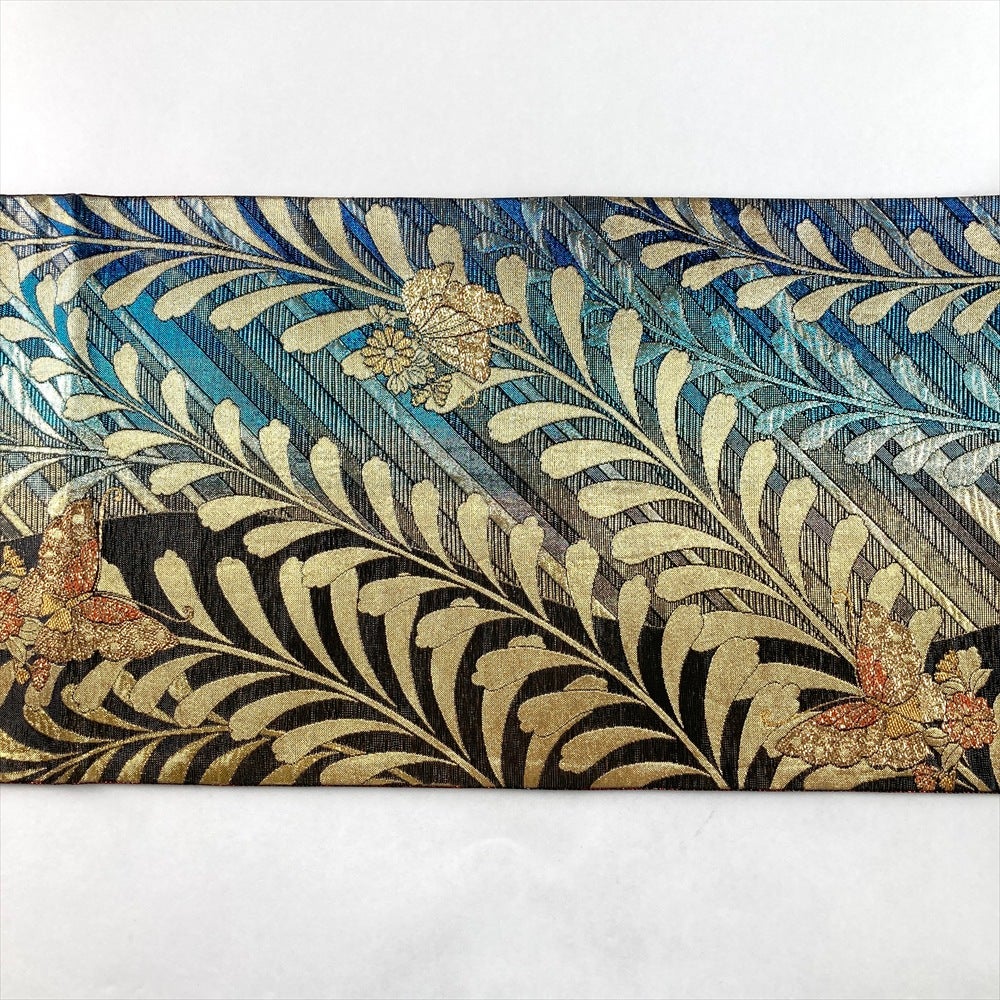 中古）袋帯 金 黒 フォーマル 六通 織り 蝶 梅 絹